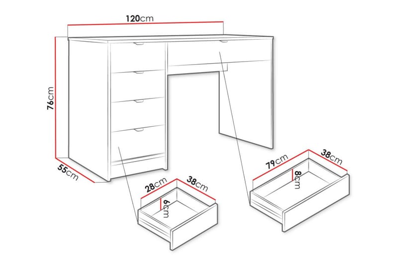 Sminkbord Novaj Med förvaring 55 cm djup 120 cm bred Vit - Möbler - Bord