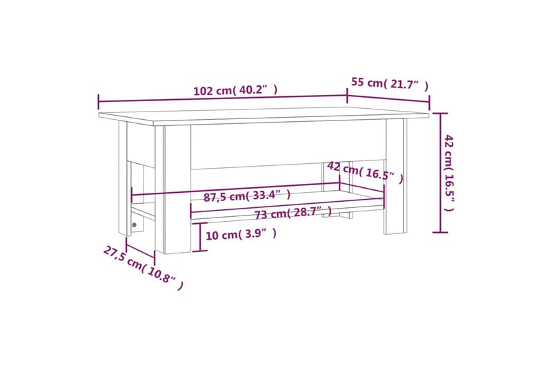 Soffbord grå sonoma-ek 102x55x42 cm spånskiva - Grå - Möbler - Bord