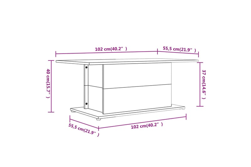 Soffbord högglans vit 102x55,5x40 cm spånskiva - Vit - Möbler - Bord