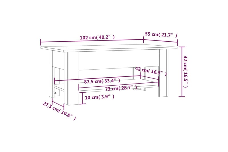 Soffbord rökfärgad ek 102x55x42 cm spånskiva - Brun - Möbler - Bord