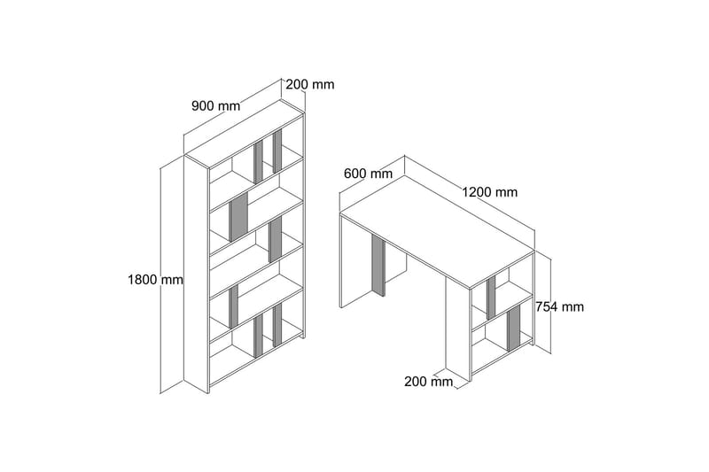 TINTALIA Skrivbord 120 cm med Förvaring Hylla + Bokhylla Vit - Möbler - Bord