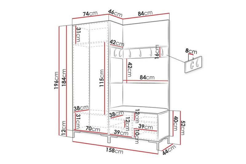 Dunvegan Hallmöbelset 158x44 cm Mörkbrun - Möbler - Hall & entré - Möbelset för hall & entré