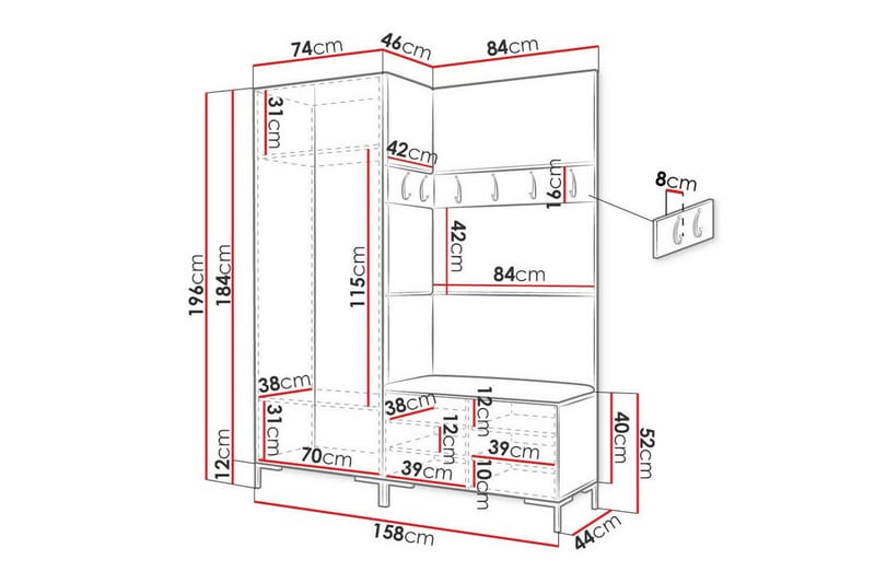 Dunvegan Hallmöbelset 158x46 cm Mörkbrun - Möbler - Hall & entré - Möbelset för hall & entré