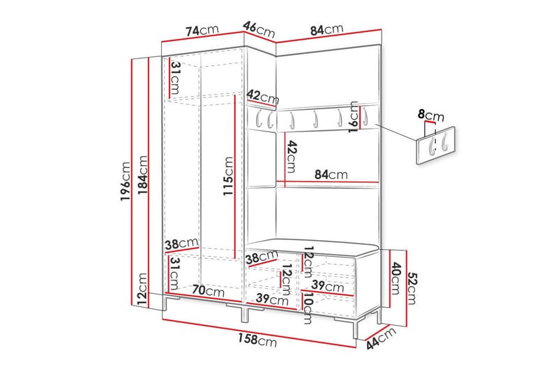 Dunvegan Hallmöbelset 158x46 cm Svart - Möbler - Hall & entré - Möbelset för hall & entré