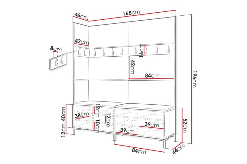 Dunvegan Hallmöbelset 168x46 cm Svart - Möbler - Hall & entré - Möbelset för hall & entré