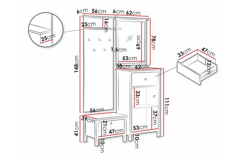 Hykeham Hallmöbelset 118x39 cm Svart - Möbelset för hall & entré