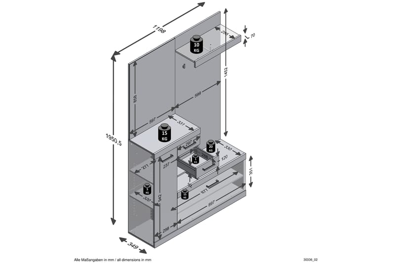 ISERI Garderob 120 cm Vit/Grå - Möbler - Hall & entré - Möbelset för hall & entré