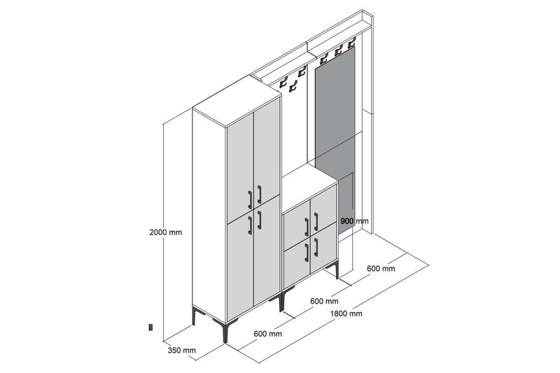 NAUEN Hallmöbelset 180 cm Mörkbrun - Möbler - Hall & entré - Möbelset för hall & entré