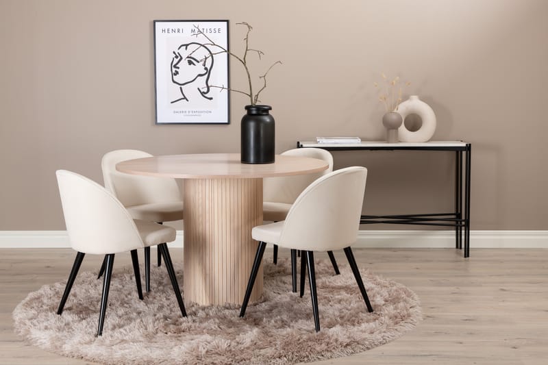 ABIANC Matgrupp  110 cm Rund Beige med 4 ABLANQUE Stolar - Möbler - Matplats - Matgrupp & matbord med stolar