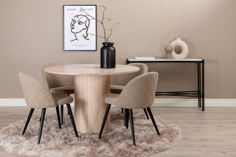 ABIANC Matgrupp  110 cm Rund Beige med 4 ABLANQUE Stolar - Möbler - Matplats - Matgrupp & matbord med stolar