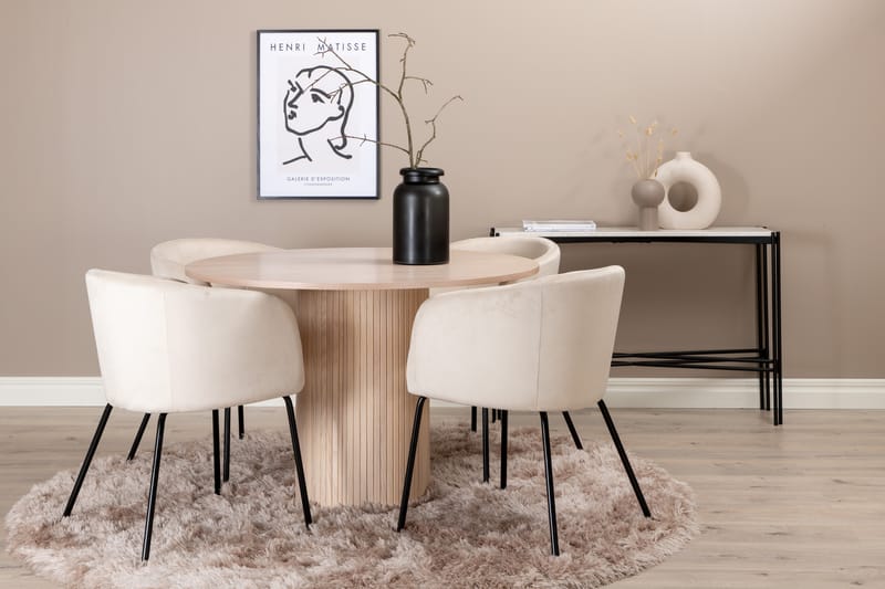 ABIANC Matgrupp  110 cm Rund Beige med 4 BERIA Stolar - Möbler - Matplats - Matgrupp & matbord med stolar