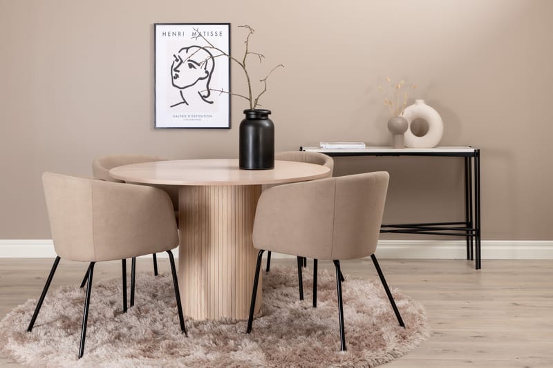 ABIANC Matgrupp  110 cm Rund Beige med 4 BERIA Stolar - Möbler - Matplats - Matgrupp & matbord med stolar