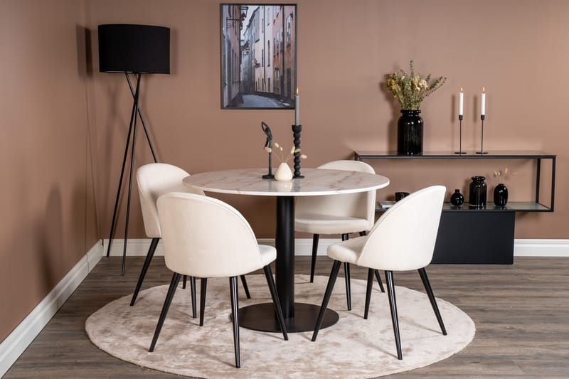 ATEN Matgrupp  106 cm Rund Beige med 4 ABLANQUE Stolar - Möbler - Matplats - Matgrupp & matbord med stolar