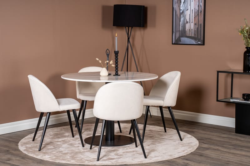 ATEN Matgrupp  106 cm Rund Beige med 4 ABLANQUE Stolar - Möbler - Matplats - Matgrupp & matbord med stolar