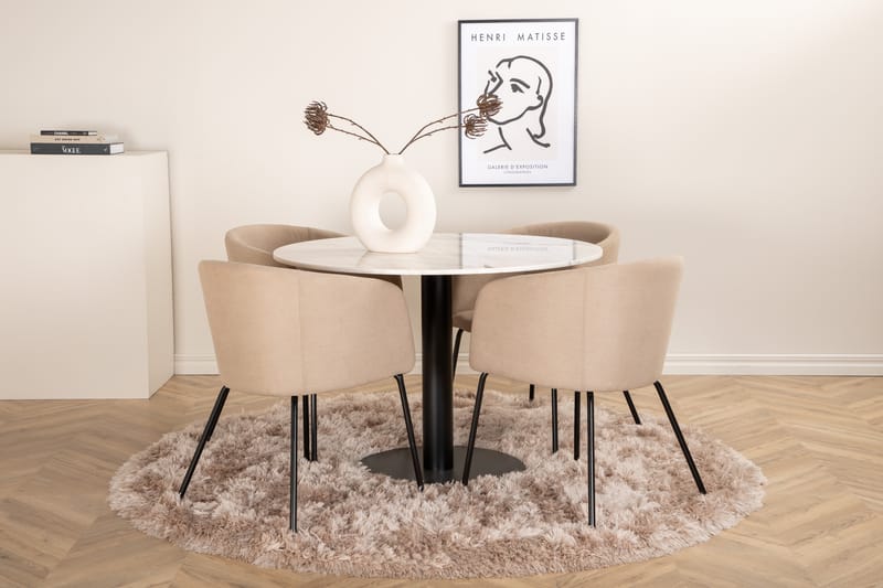 ATEN Matgrupp  106 cm Rund Beige med 4 BERIA Stolar - Möbler - Matplats - Matgrupp & matbord med stolar