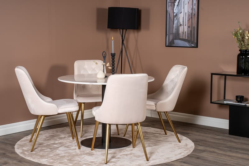 ATEN Matgrupp  106 cm Rund Beige med 4 CARRERA Stolar - Möbler - Matplats - Matgrupp & matbord med stolar