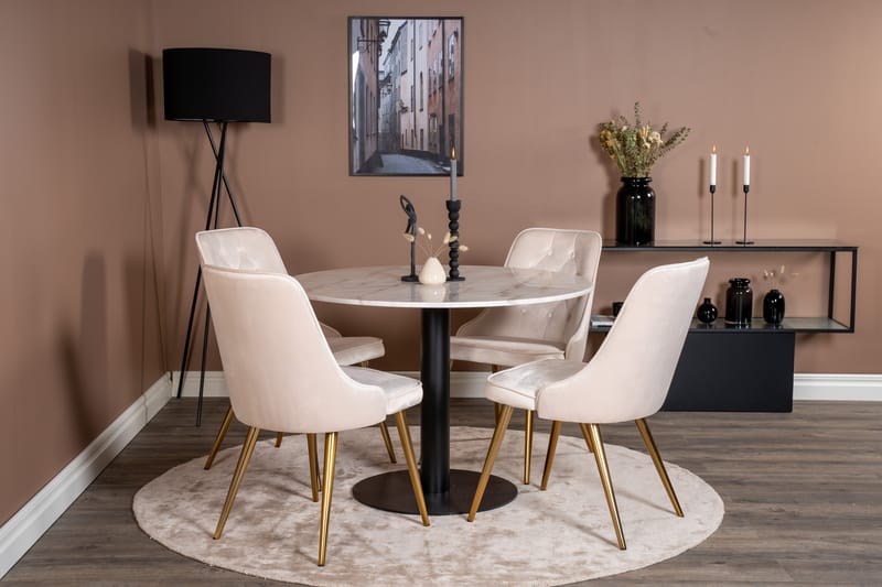 ATEN Matgrupp  106 cm Rund Beige med 4 CARRERA Stolar - Möbler - Matplats - Matgrupp & matbord med stolar