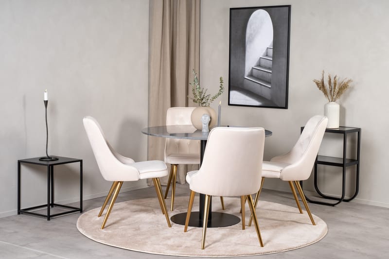 ATEN Matgrupp  106 cm Rund Beige med 4 CARRERA Stolar - Möbler - Matplats - Matgrupp & matbord med stolar