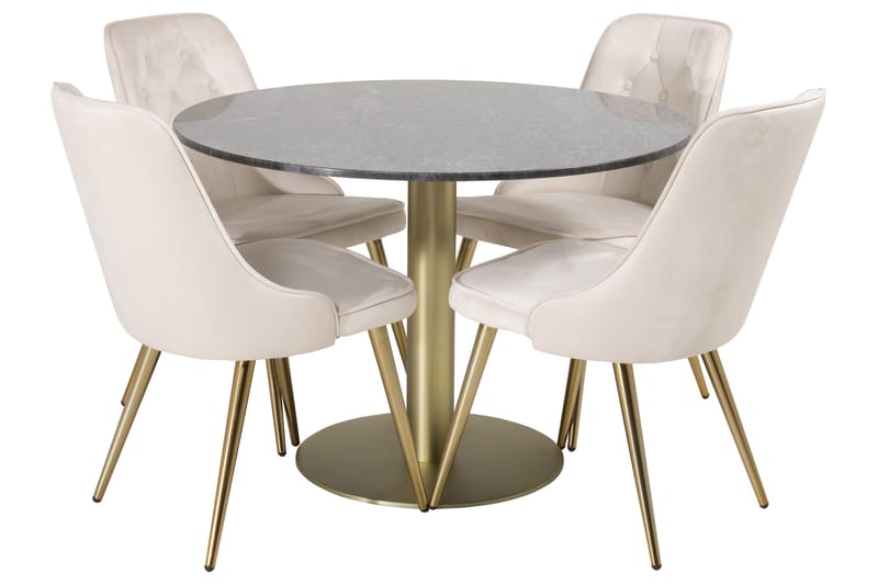 ATEN Matgrupp  106 cm Rund Beige med 4 CARRERA Stolar - Möbler - Matplats - Matgrupp & matbord med stolar