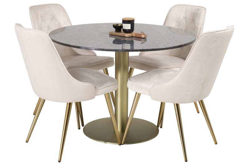 ATEN Matgrupp  106 cm Rund Beige med 4 CARRERA Stolar - Möbler - Matplats - Matgrupp & matbord med stolar