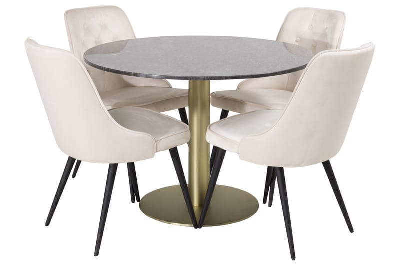 ATEN Matgrupp  106 cm Rund Beige med 4 CARRERA Stolar - Möbler - Matplats - Matgrupp & matbord med stolar