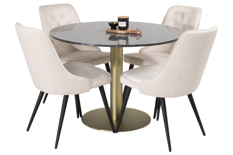 ATEN Matgrupp  106 cm Rund Beige med 4 CARRERA Stolar - Möbler - Matplats - Matgrupp & matbord med stolar