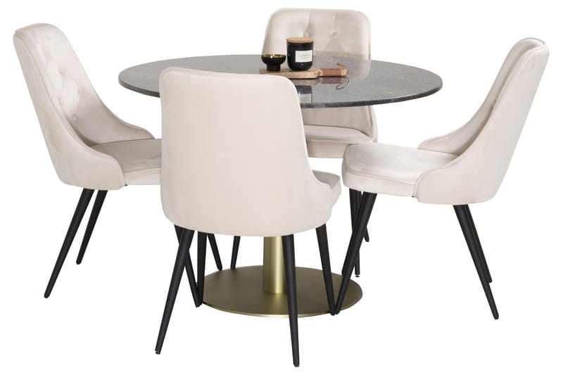 ATEN Matgrupp  106 cm Rund Beige med 4 CARRERA Stolar - Möbler - Matplats - Matgrupp & matbord med stolar