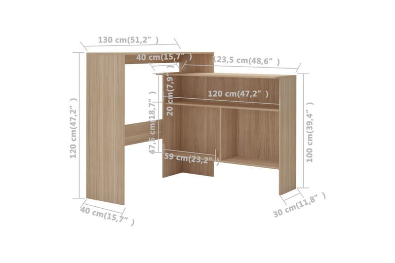 Barbord med 2 bordsskivor ek 130x40x120 cm - Brun - Möbler - Matplats - Barmöbler - Barbord