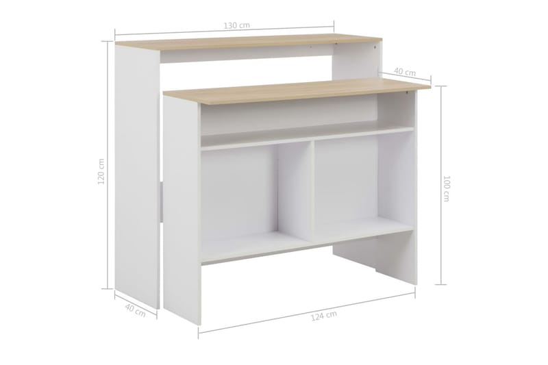 Barbord med 2 bordsskivor vit och ek 130x40x120 cm - Vit - Möbler - Matplats - Barmöbler - Barbord