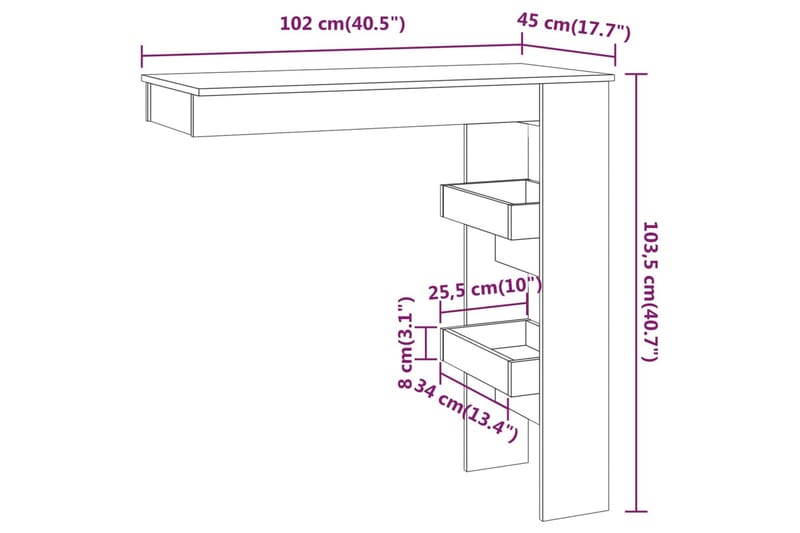 beBasic Barbord väggmonterat brun ek 102x45x103,5 cm konstruerat trä - Möbler - Matplats - Barmöbler - Barbord