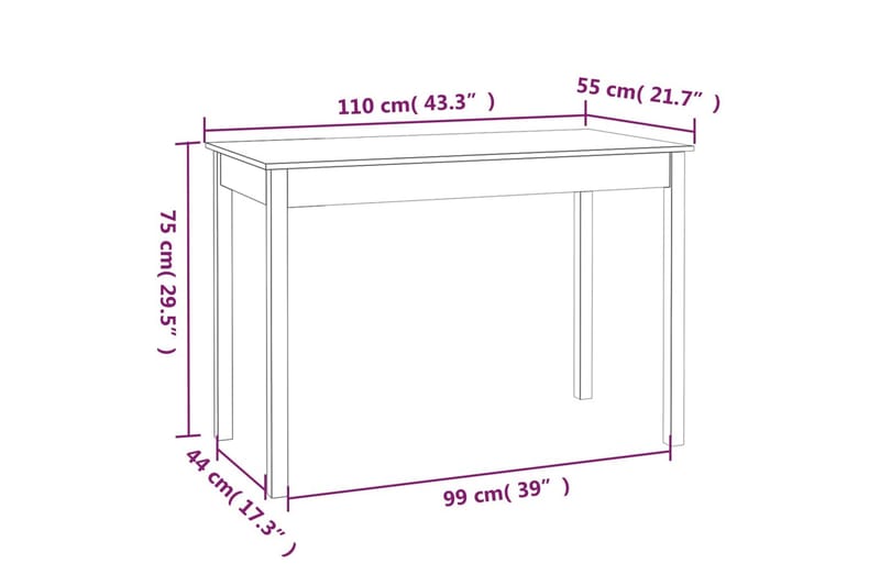 beBasic Matbord vit 110x55x75 cm massivt furuträ - Möbler - Matplats - Matbord & köksbord