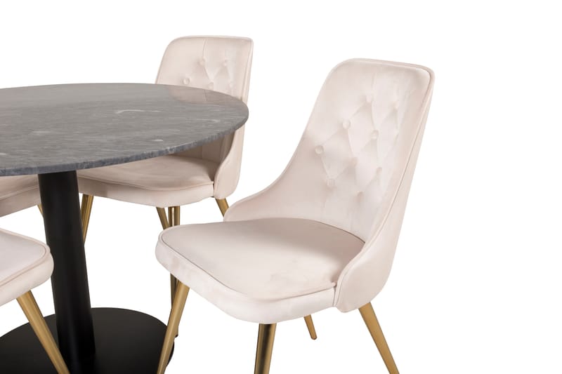 Estelle Matgrupp 106 cm Rund med 4 Velvet Deluxe stolar - Beige - Möbler - Matplats - Matgrupp & matbord med stolar