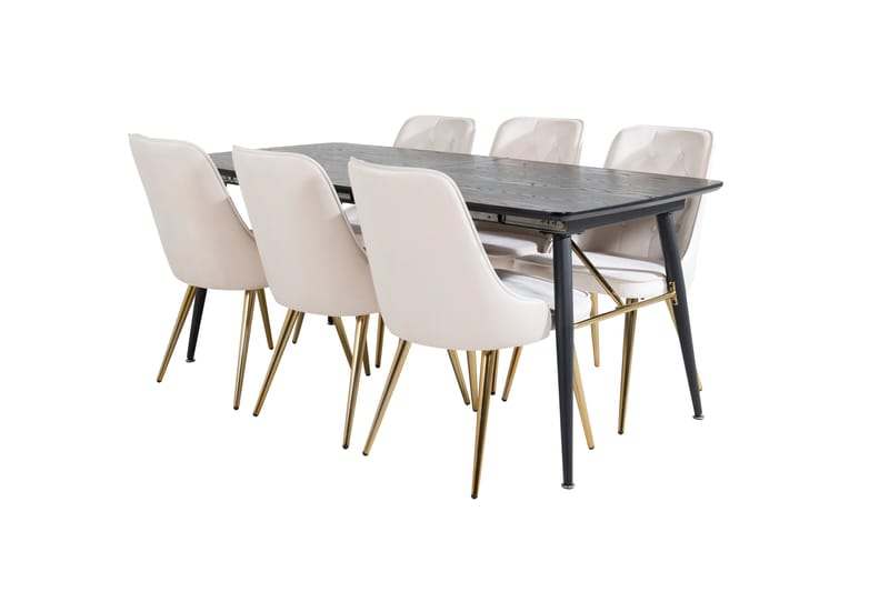 Gold Matgrupp Förlängningsbar 180-220 cm Rektangulär med 6 Velvet Deluxe stolar - Beige - Möbler - Matplats - Matgrupp & matbord med stolar