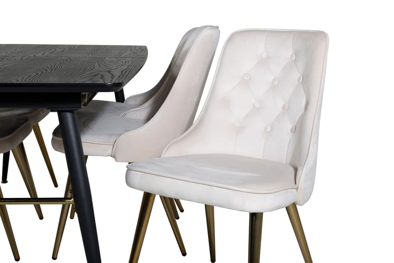 Gold Matgrupp Förlängningsbar 180-220 cm Rektangulär med 6 Velvet Deluxe stolar - Beige - Möbler - Matplats - Matgrupp & matbord med stolar