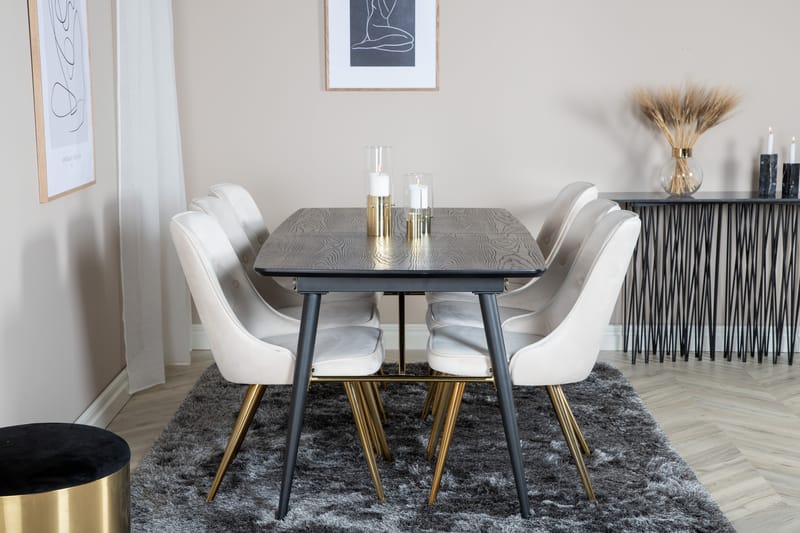 Gold Matgrupp Förlängningsbar 180-220 cm Rektangulär med 6 Velvet Deluxe stolar - Beige - Möbler - Matplats - Matgrupp & matbord med stolar