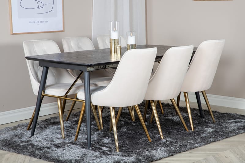 Gold Matgrupp Förlängningsbar 180-220 cm Rektangulär med 6 Velvet Deluxe stolar - Beige - Möbler - Matplats - Matgrupp & matbord med stolar