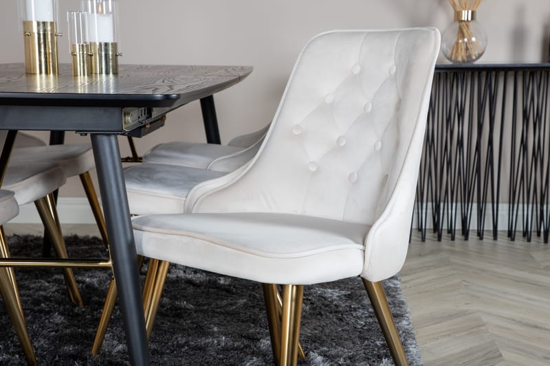 Gold Matgrupp Förlängningsbar 180-220 cm Rektangulär med 6 Velvet Deluxe stolar - Beige - Möbler - Matplats - Matgrupp & matbord med stolar