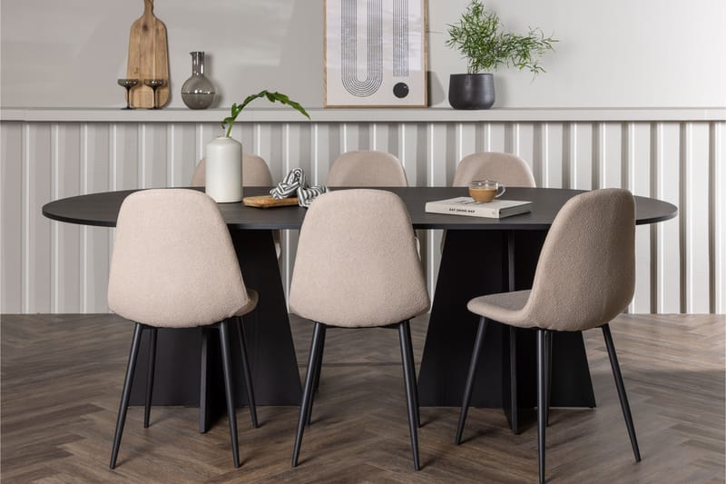 LOVERA Matgrupp  230 cm Oval Beige med 6 DAWNE Stolar - Möbler - Matplats - Matgrupp & matbord med stolar