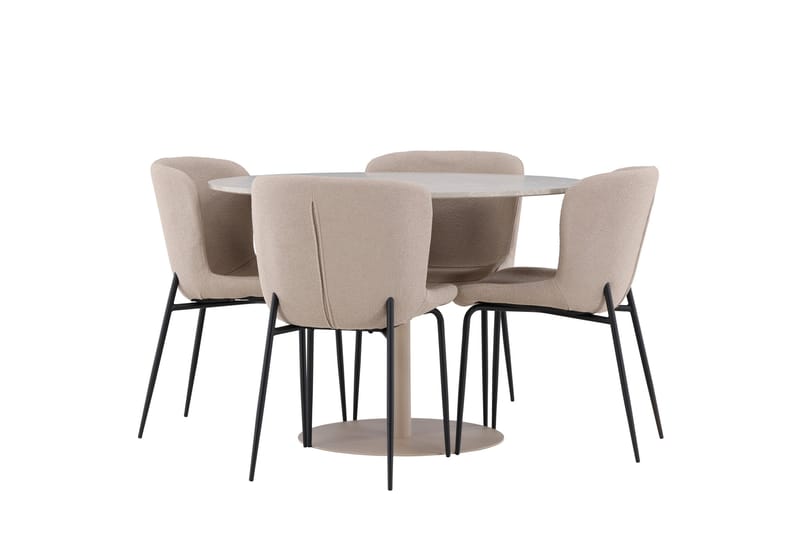 LYCKE Matgrupp 110 cm Rund Beige med 4 Modesto stolar Beige - Möbler - Matplats - Matgrupp & matbord med stolar