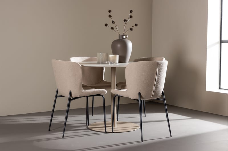 LYCKE Matgrupp 110 cm Rund Beige med 4 Modesto stolar Beige - Möbler - Matplats - Matgrupp & matbord med stolar