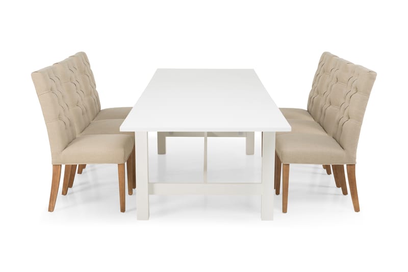 ALLIE Matbord 240/300 Vit + 6 JENCA Stol Beige - Möbler - Matplats - Matgrupp & matbord med stolar