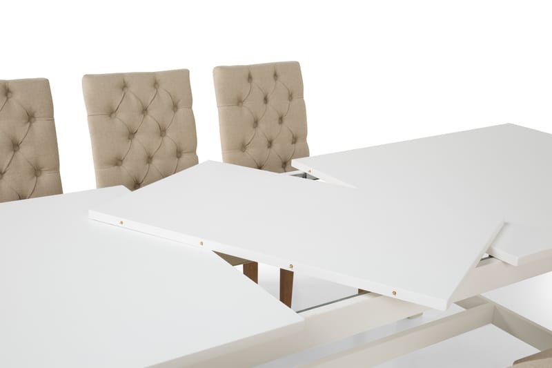 ALLIE Matbord 240/300 Vit + 6 JENCA Stol Beige - Möbler - Matplats - Matgrupp & matbord med stolar