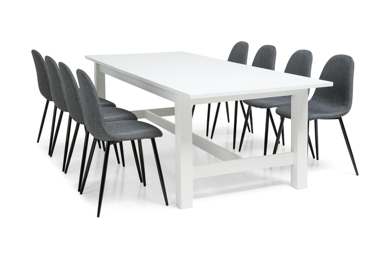 ALLIE Matbord 240/300 Vit + 8 NIKOLAS Stol Grå/Svart - Matgrupp & matbord med stolar
