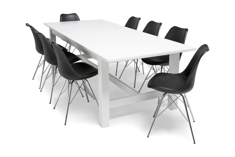 ALLIE Matbord 240/300 Vit + 8 ZENIT Stol Svart/Krom - Matgrupp & matbord med stolar