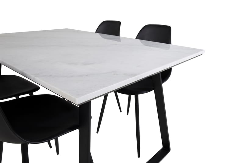 ATEN Matbord 140 cm Marmor/Vit + 4 SOBRIDO Stolar Svart - Möbler - Matplats - Matgrupp & matbord med stolar