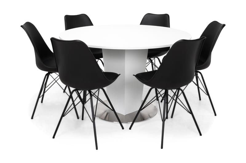 CALLIE Bord 120 + 6 ZENIT Stolar Vit/Svart - Matgrupp & matbord med stolar