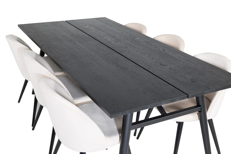 DAGAVID Matbord 195 cm Svart + 6 ALTEA Sammetsstolar Beige - Matgrupp & matbord med stolar