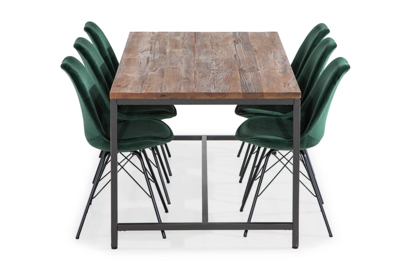 EPOQUE Matbord 180 Brun + 6 ZENIT Stol Sammet Grön - Matgrupp & matbord med stolar