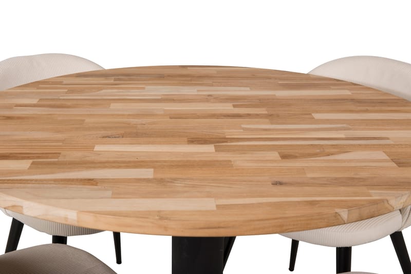 EWAN Bord 100 cm Runt Brun+4 CARRERA Stolar Teak/Svart/Beige - Möbler - Matplats - Matgrupp & matbord med stolar