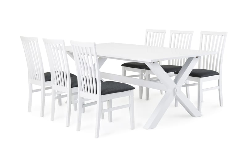 FRESNO Matbord 180 + 6 LEVIDE Stol Vit/Grå - Matgrupp & matbord med stolar